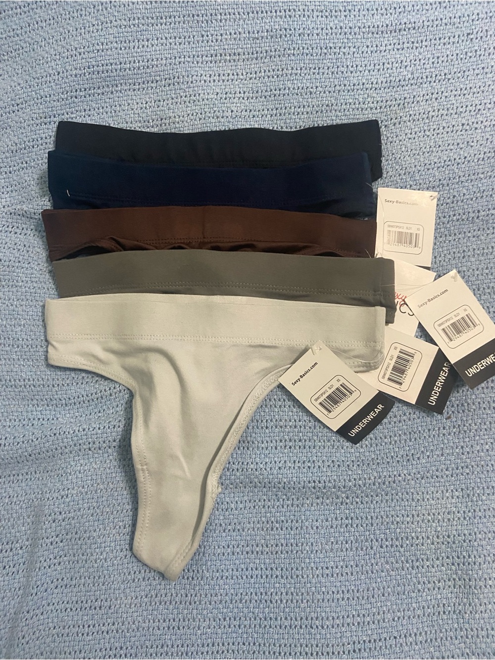 Seamless Cotton blend Women's Thong Pack - Black, Navy, Brown, Olive, Light Gray